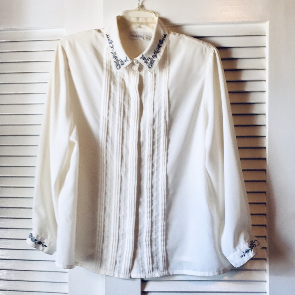Koret Pleated, Embroidered Blouse